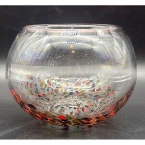 Hand Blown Multi Color Confetti Glass Fish Bowl Planter Vase Console Bowl 6”